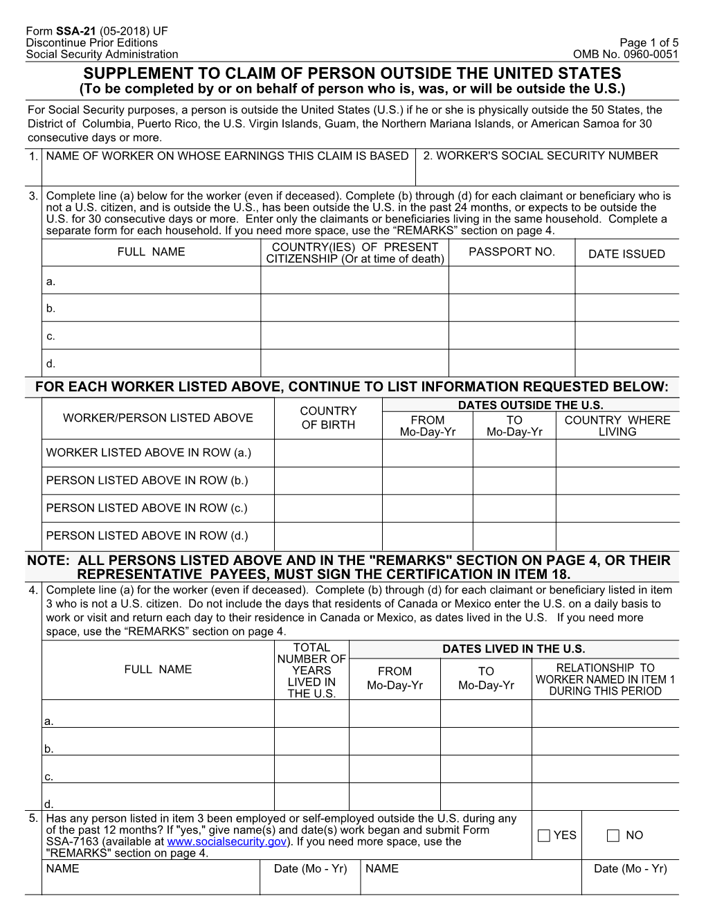 Supplement to Claim of Person Outside the United States