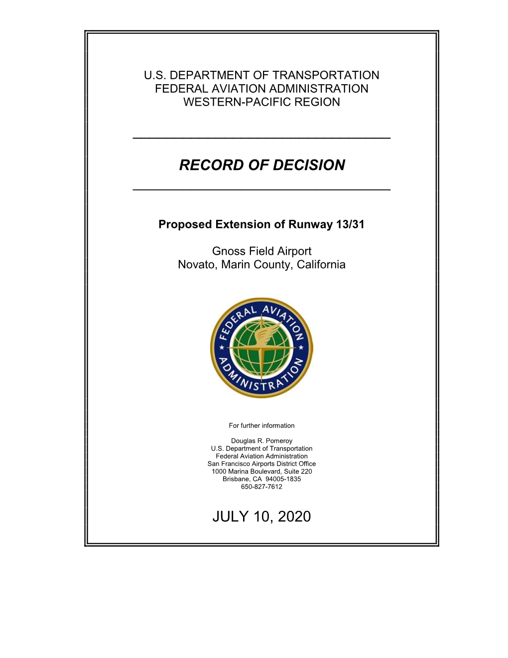 Proposed Extension of Runway 13/31 Gnoss Field Airport Novato