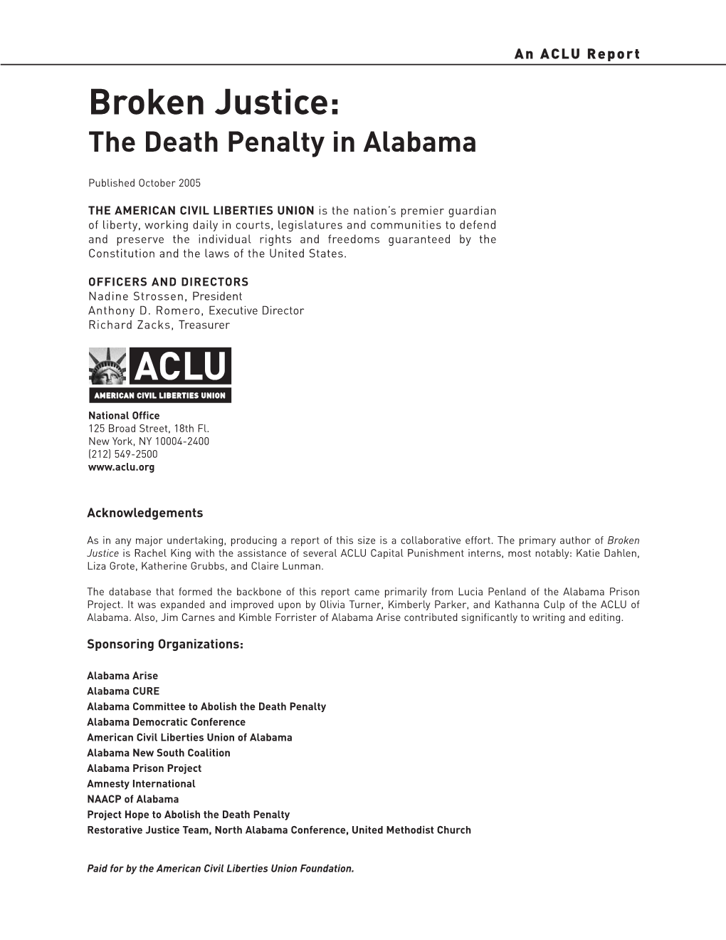 Broken Justice: the Death Penalty in Alabama
