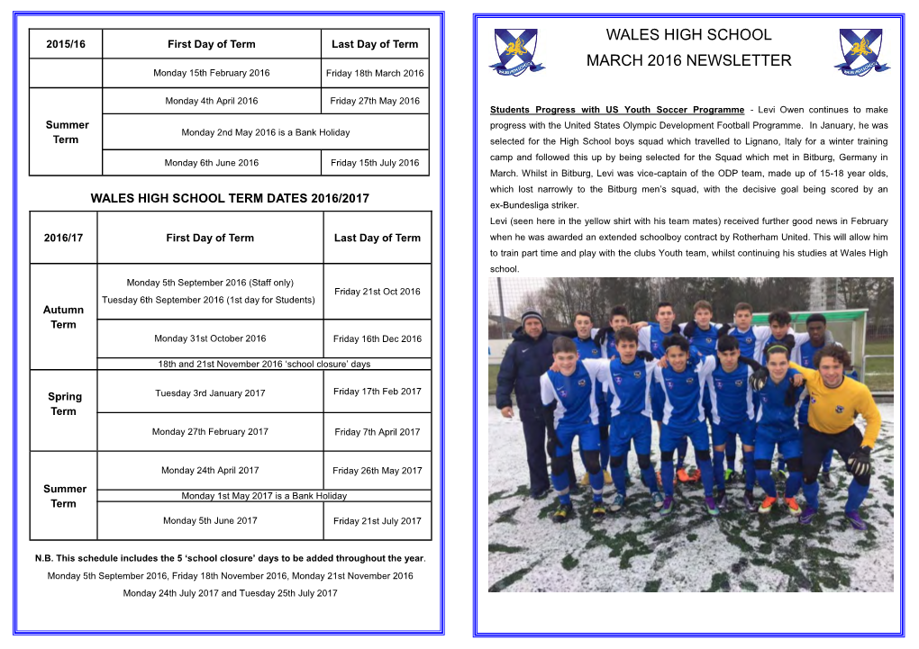 Wales High School March 2016 Newsletter