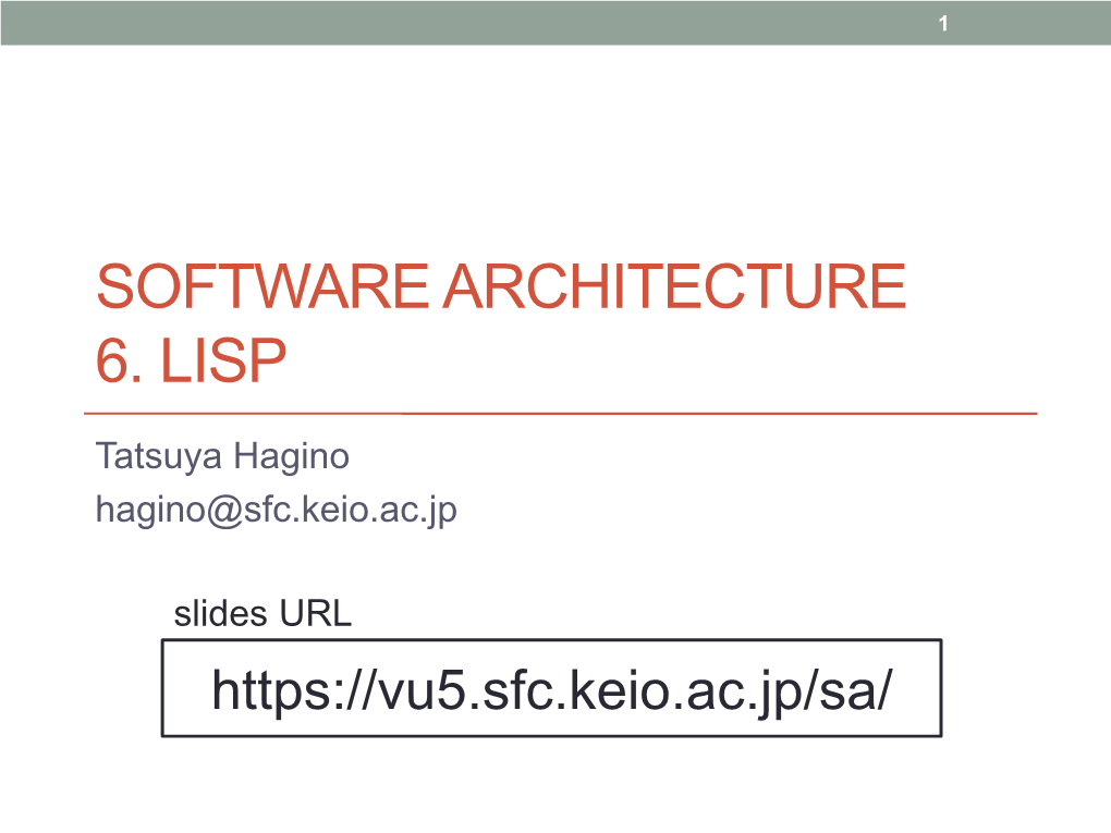 Software Architecture 6. Lisp