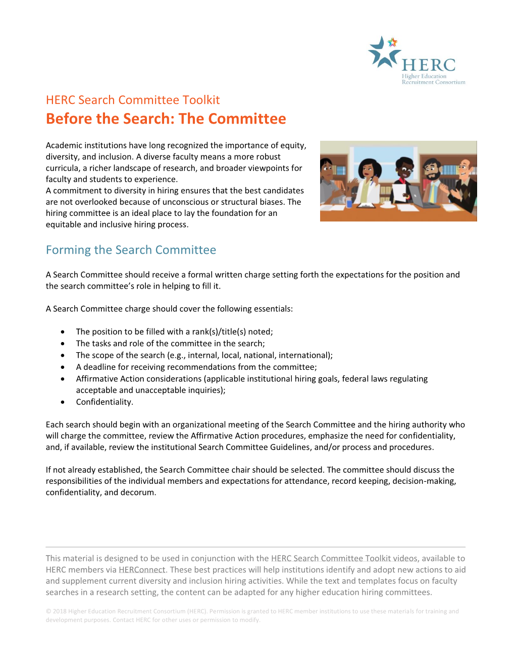 HERC Search Committee Toolkit Before the Search: the Committee