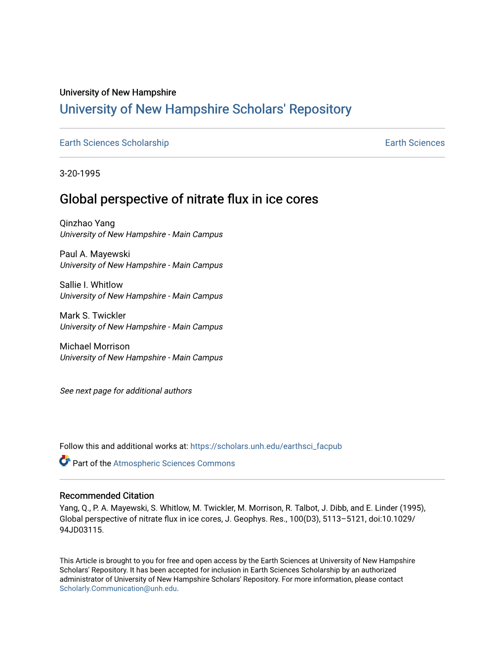 Global Perspective of Nitrate Flux in Ice Cores