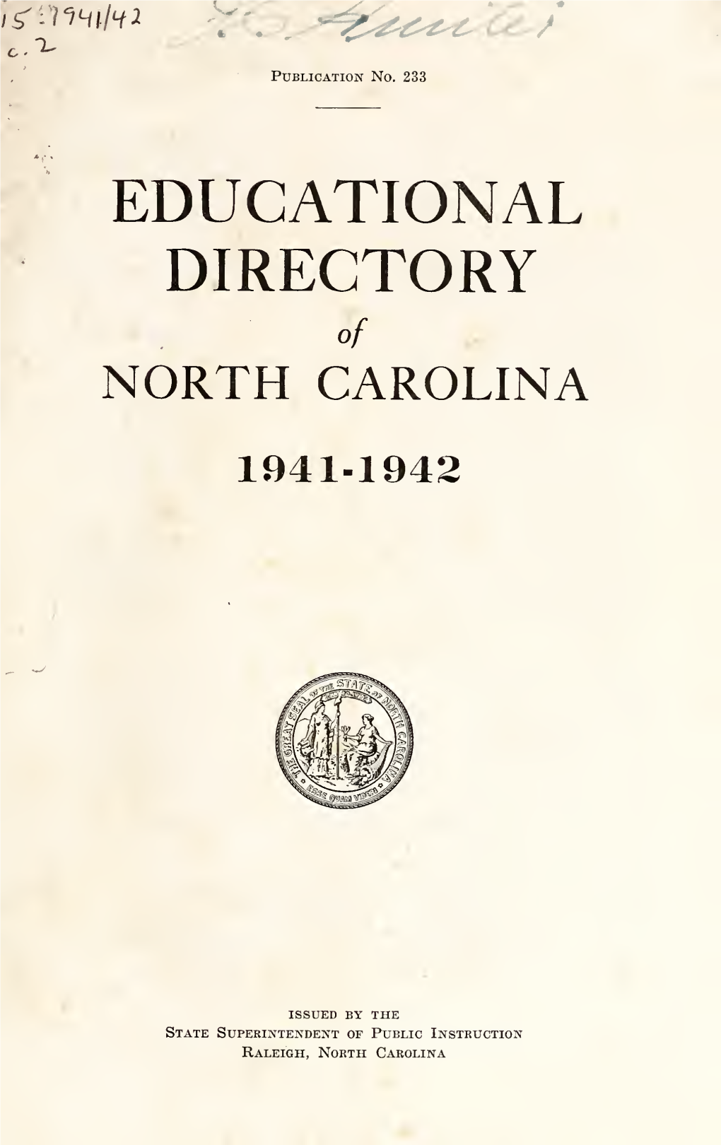 EDUCATIONAL DIRECTORY of NORTH CAROLINA 1941-1942