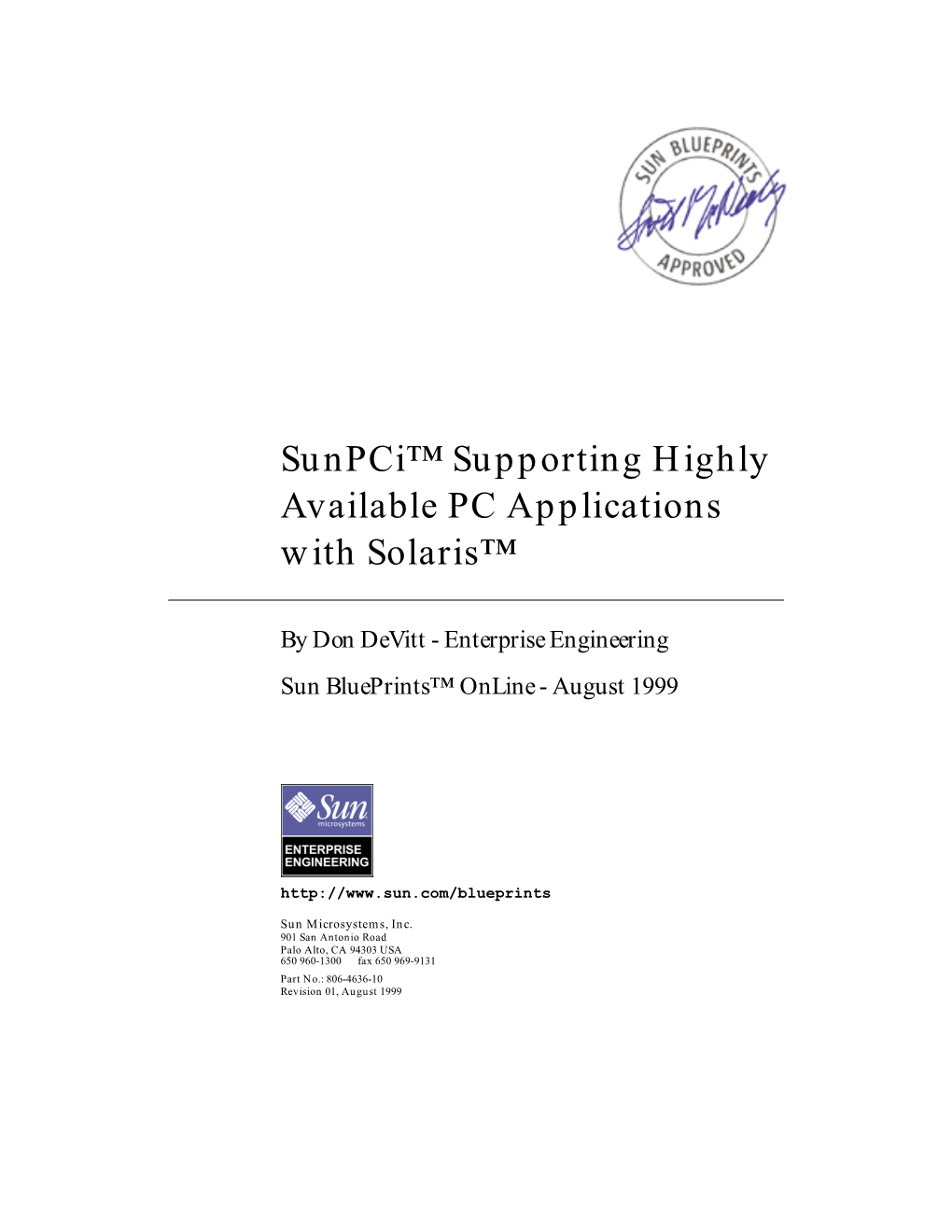 Sunpci™ Supporting Highly Available PC Applications with Solaris™