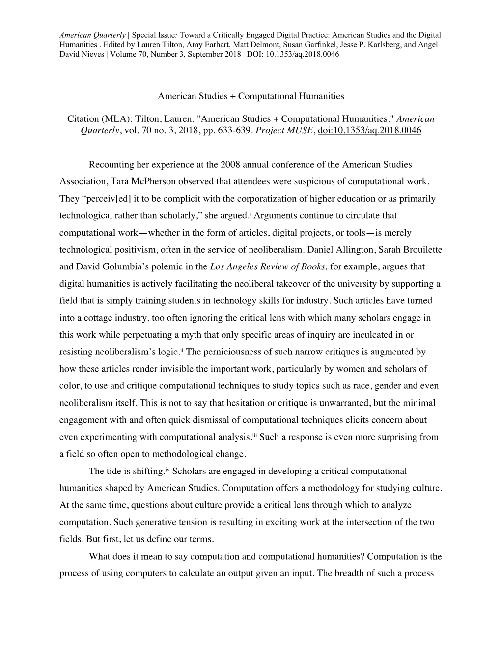 American Studies + Computational Humanities Citation (MLA): Tilton