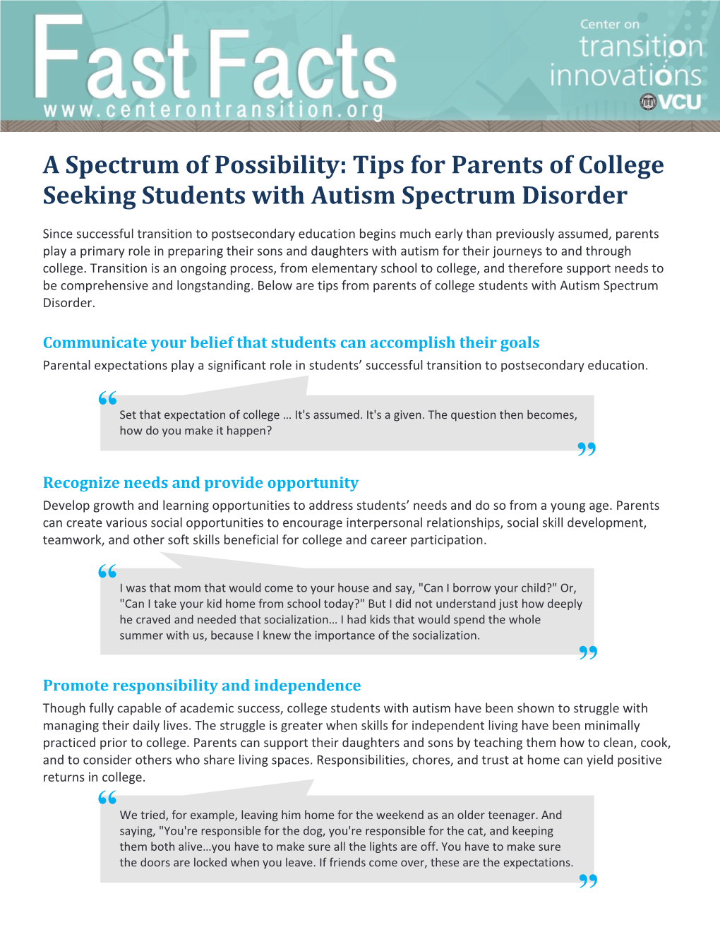 Tips for Parents of College Seeking Students with Autism Spectrum Disorder