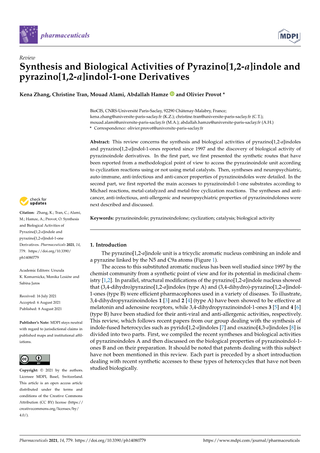 Synthesis and Biological Activities of Pyrazino[1,2-A]Indole and Pyrazino[1,2-A]Indol-1-One Derivatives