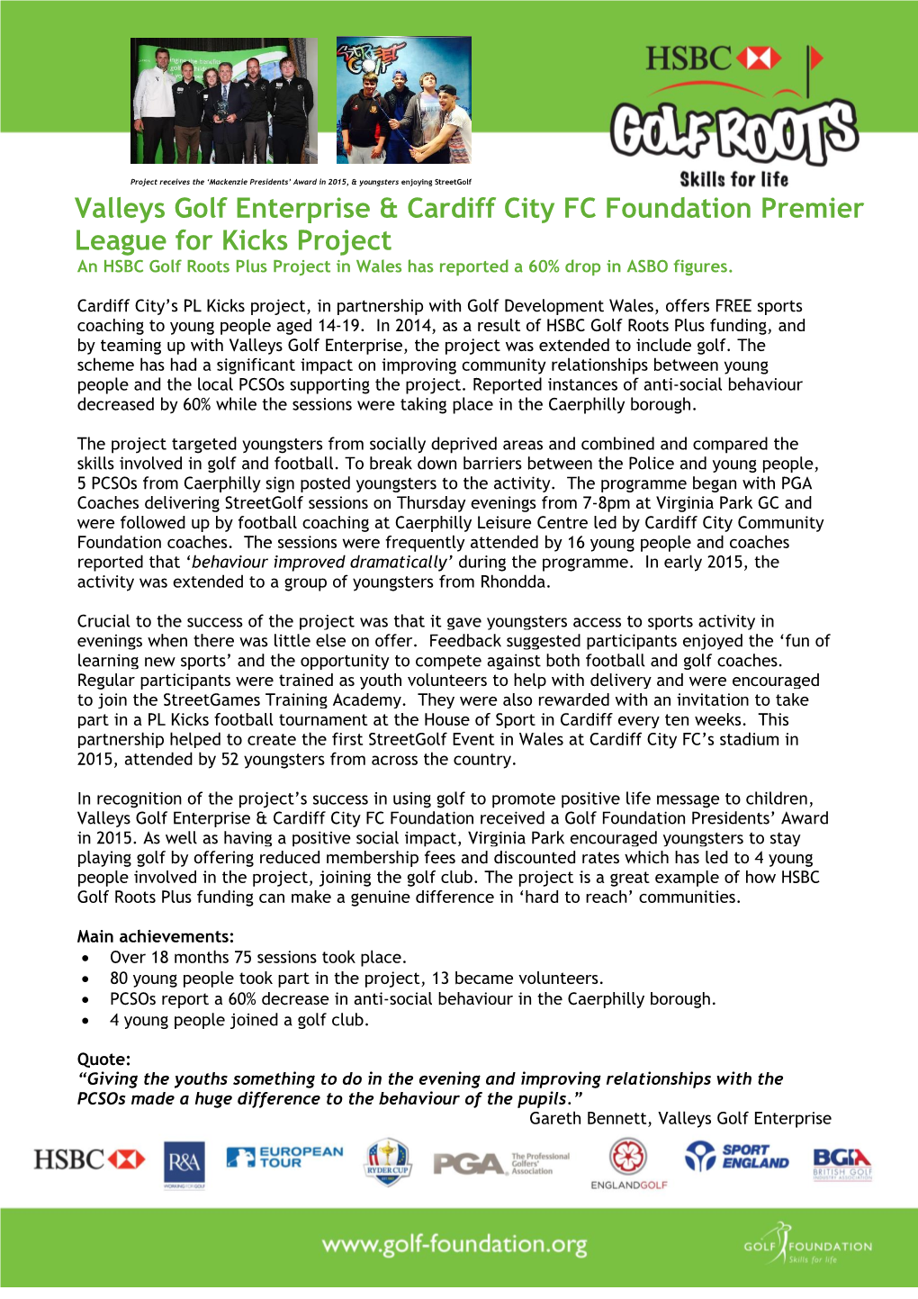 Valleys Golf Enterprise & Cardiff City FC Foundation Premier League For