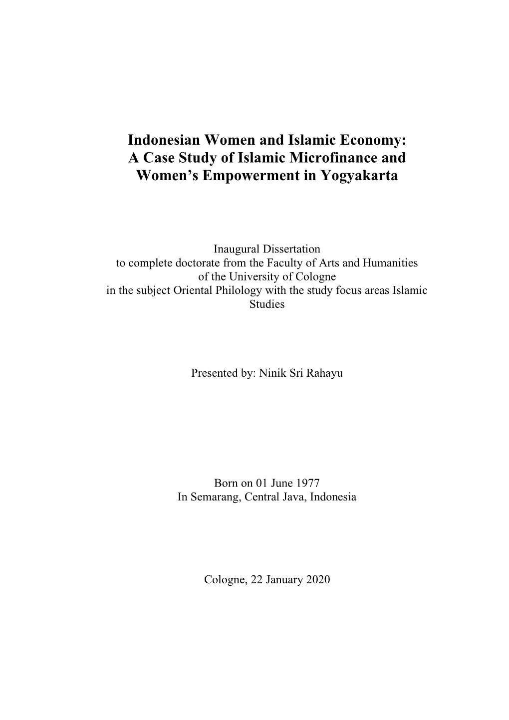 A Case Study of Islamic Microfinance and Women's Empowerment In