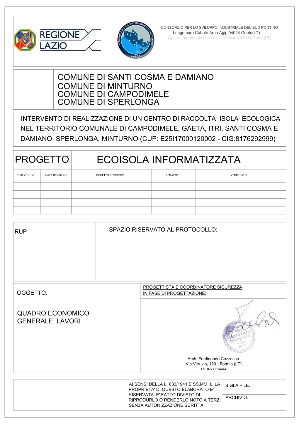 Quadro Economico Lavori Progetto Definitivo Isola Ecologica