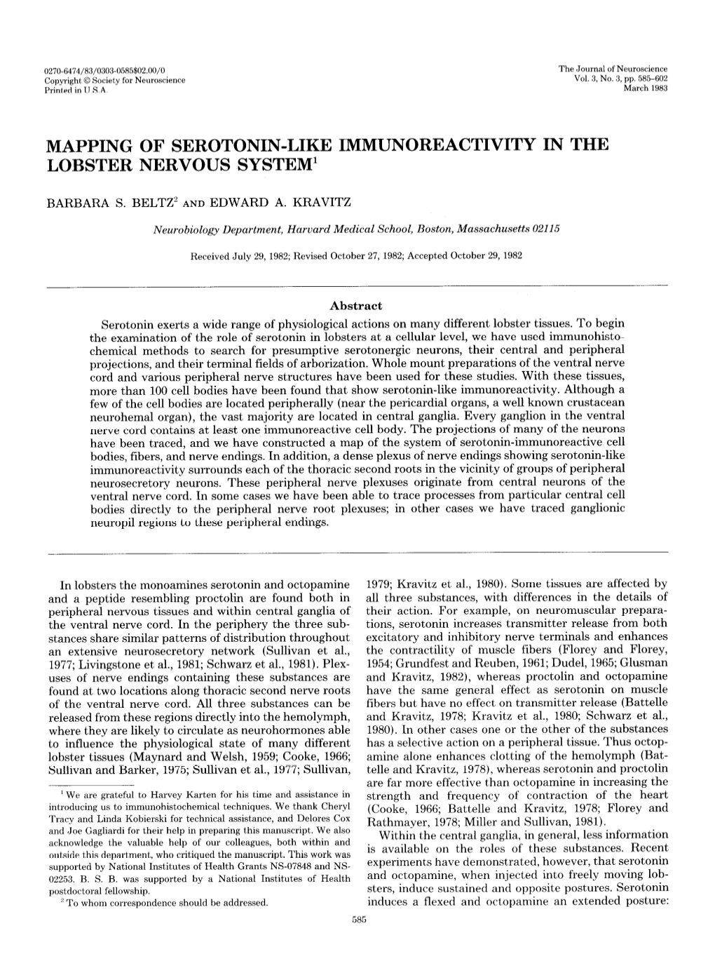 Mapping of Serotonin-Like Immunoreactivity in the Lobster Nervous System’