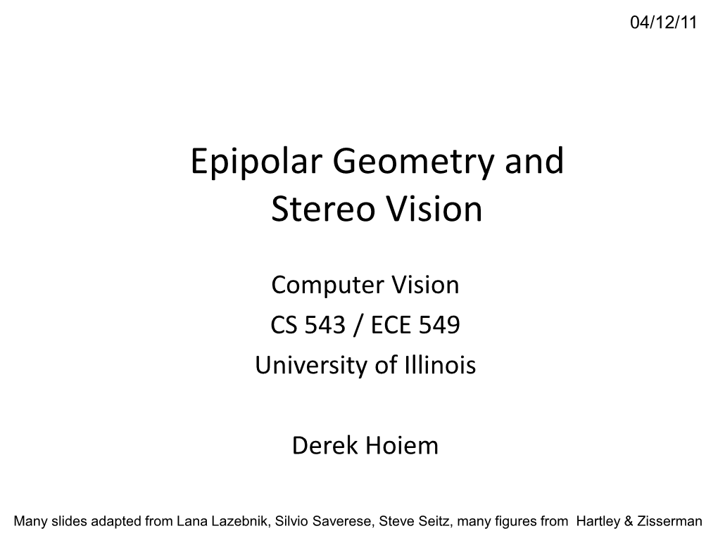 Epipolar Geometry and Stereo Vision