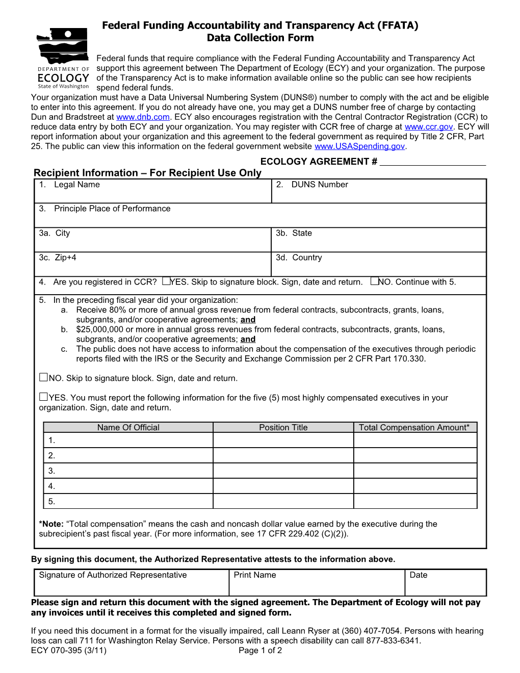 Federal Funding Accountability and Transparency Act (FFATA) Request Form