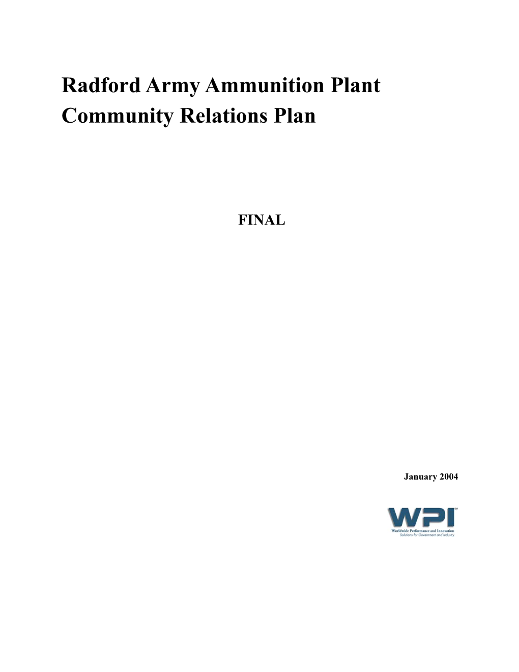 Radford Army Ammunition Plant Community Relations Plan
