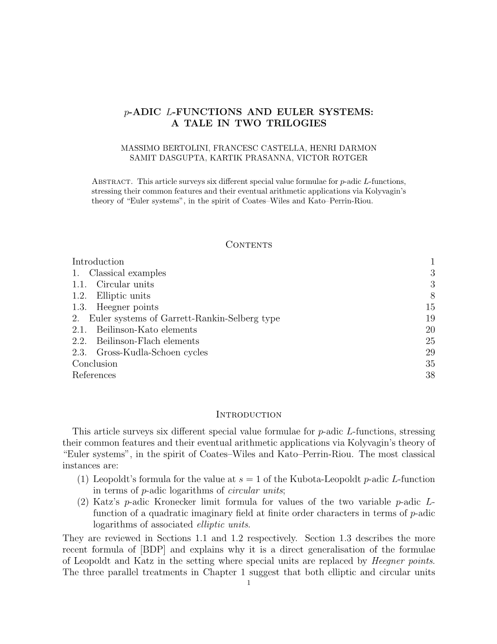 P-ADIC L-FUNCTIONS and EULER SYSTEMS: a TALE in TWO TRILOGIES