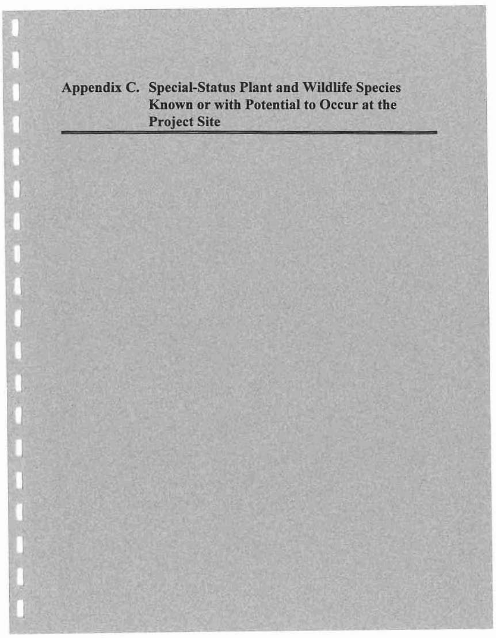 Appendix C. Special-Status Plant and Wild~Fe Species Known Or Witb Potential to Occur at Tbe Project Site