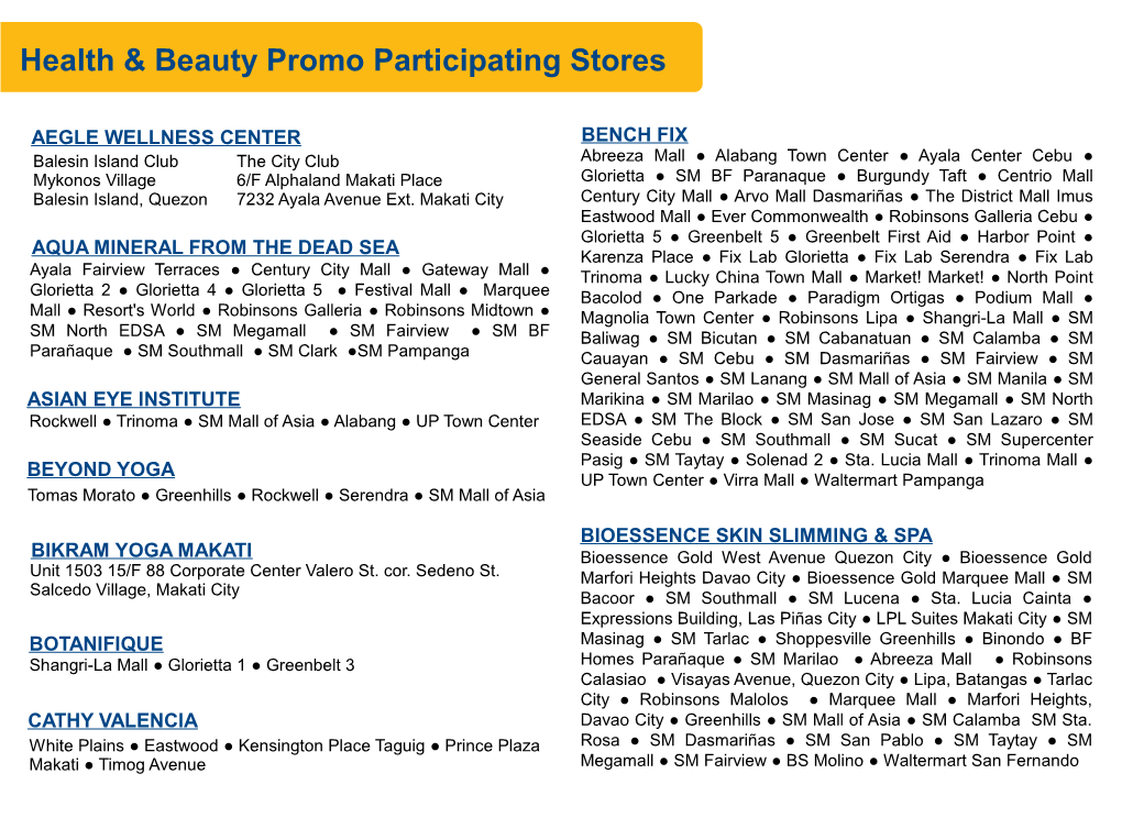 Health & Beauty Promo Participating Stores