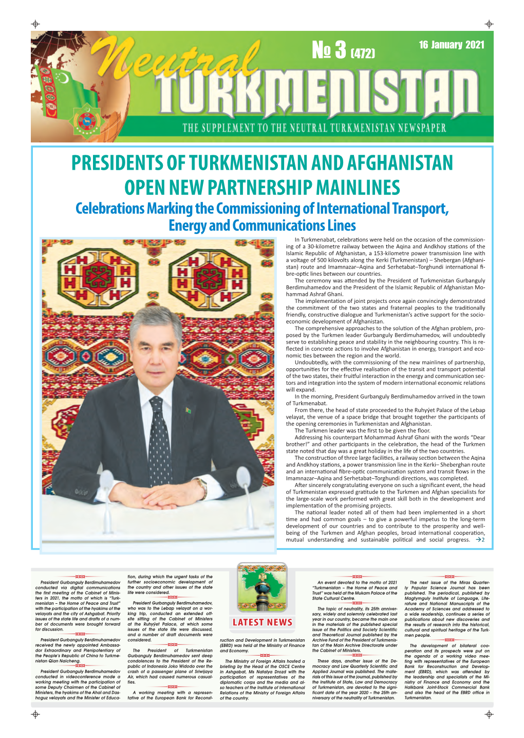 Presidents of Turkmenistan and Afghanistan Open New