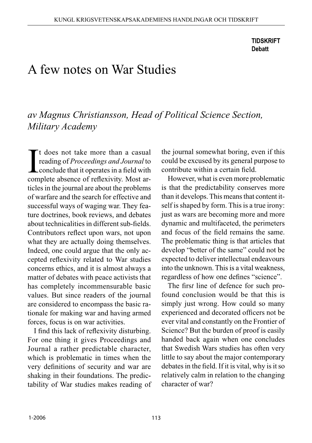 A Few Notes on War Studies