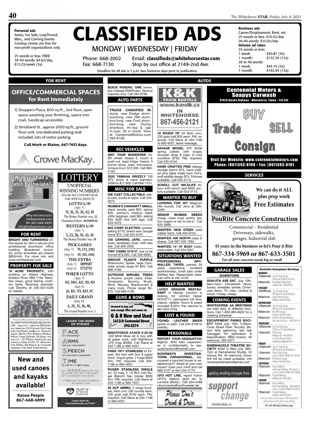Classifieds the Whitehorse STAR, Friday, July 9, 2021