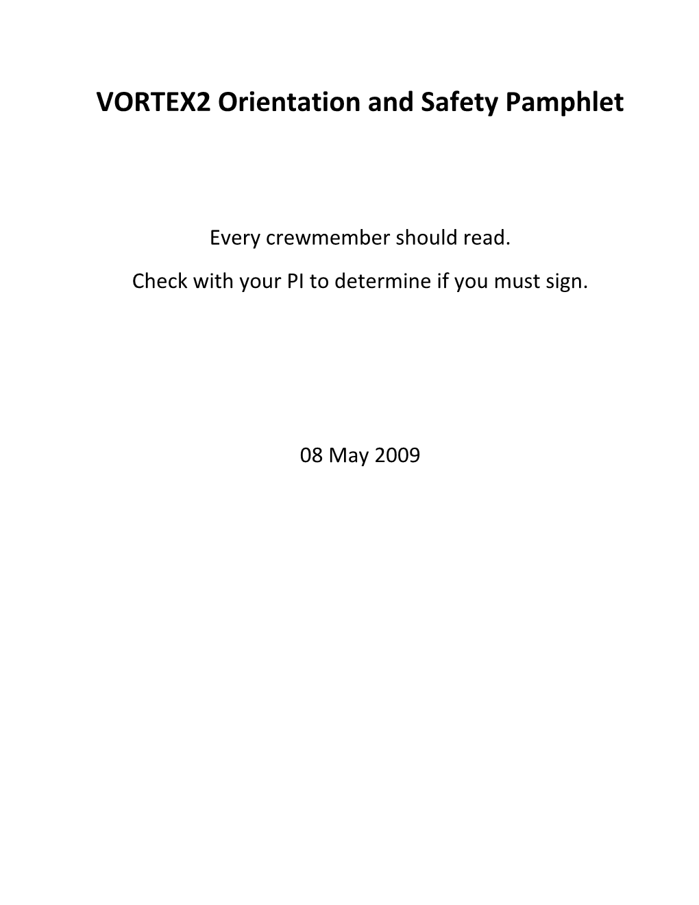 VORTEX2 Orientation and Safety Pamphlet