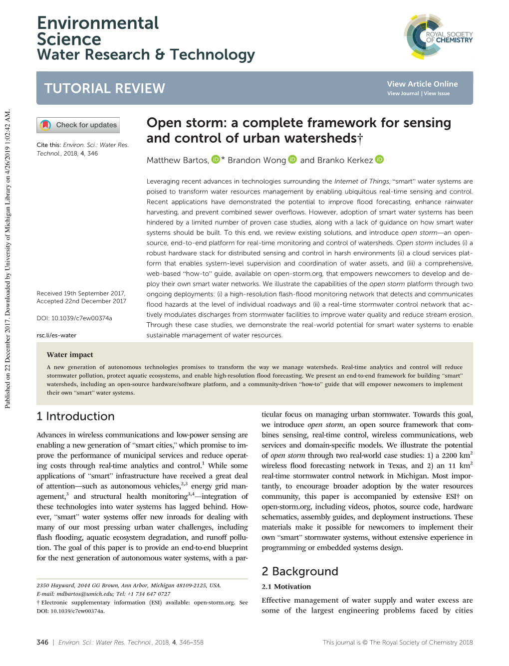 Open Storm: a Complete Framework for Sensing and Control of Urban Watersheds