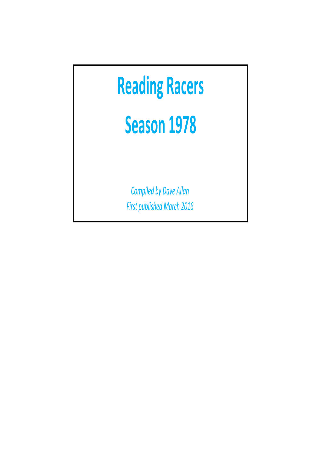 Reading Racers Season 1978