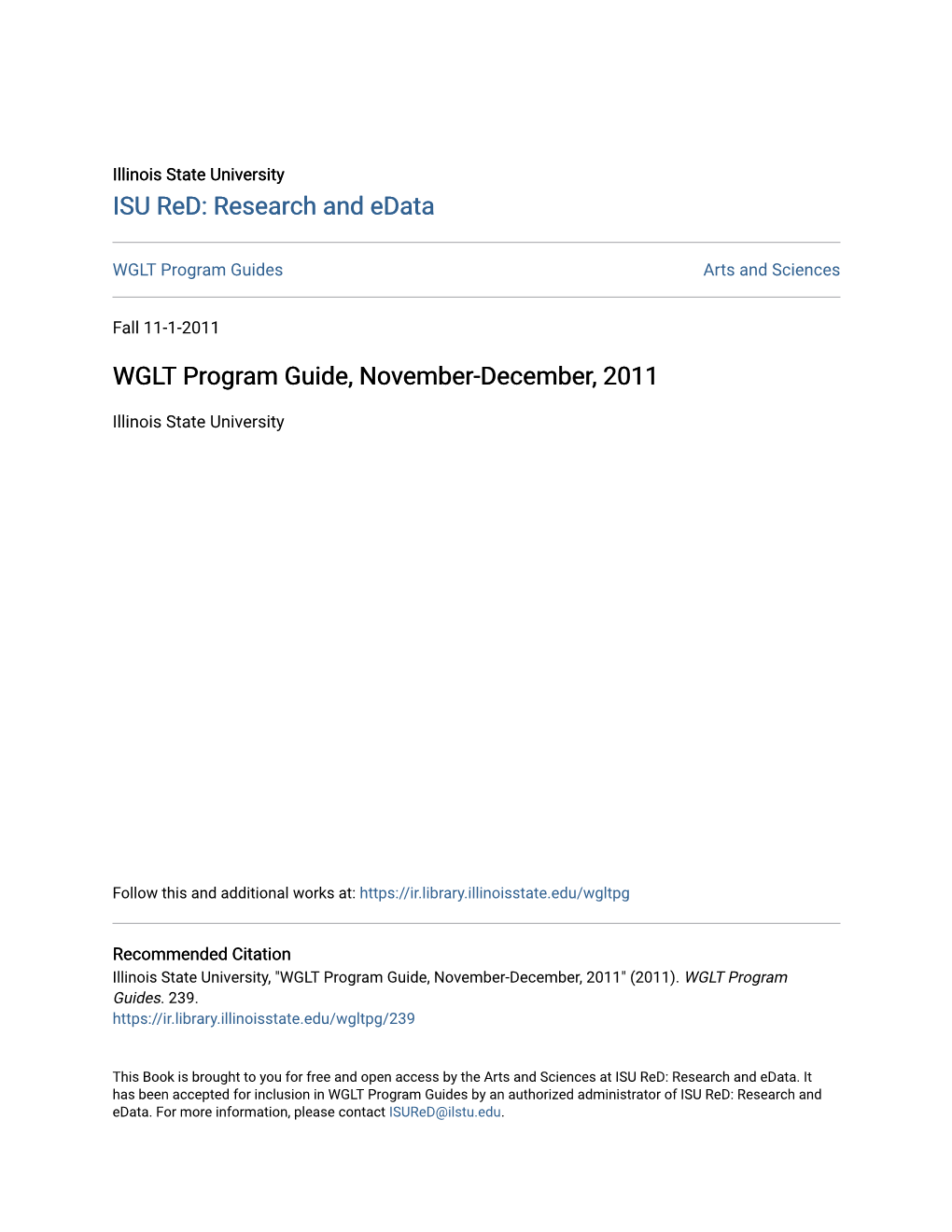 WGLT Program Guide, November-December, 2011