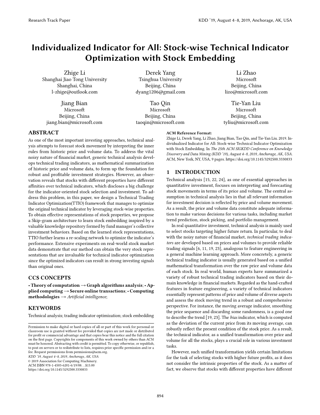 Stock-Wise Technical Indicator Optimization with Stock Embedding