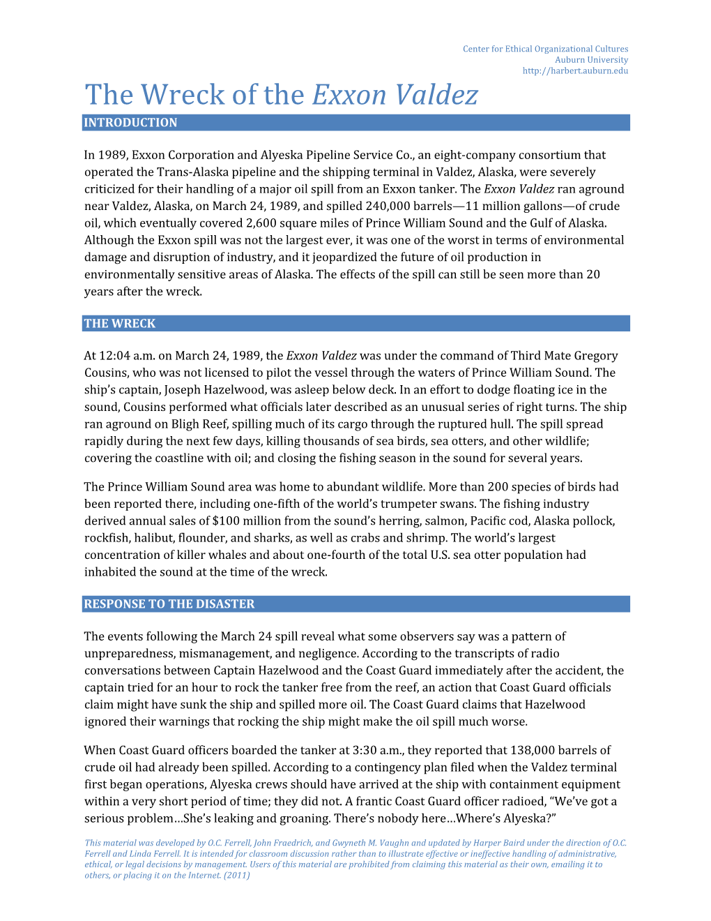 The Wreck of the Exxon Valdez INTRODUCTION