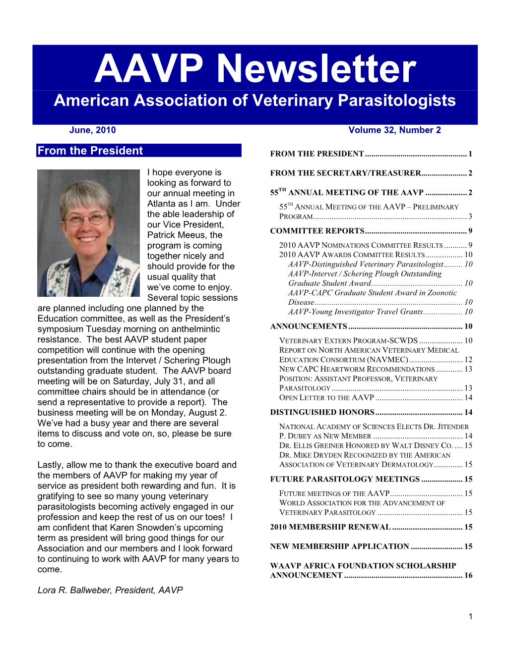 AAVP Newsletter American Association of Veterinary Parasitologists
