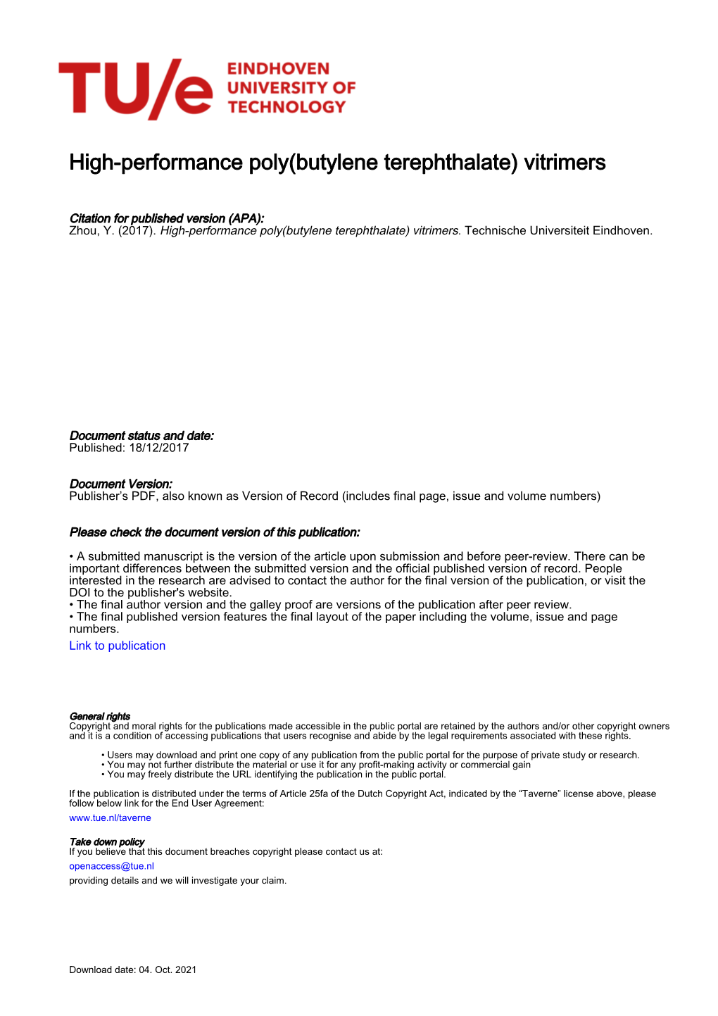 High-Performance Poly(Butylene Terephthalate) Vitrimers