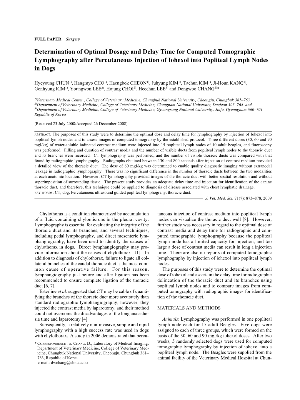 Determination of Optimal Dosage and Delay Time for Computed Tomographic Lymphography After Percutaneous Injection of Iohexol Into Popliteal Lymph Nodes in Dogs