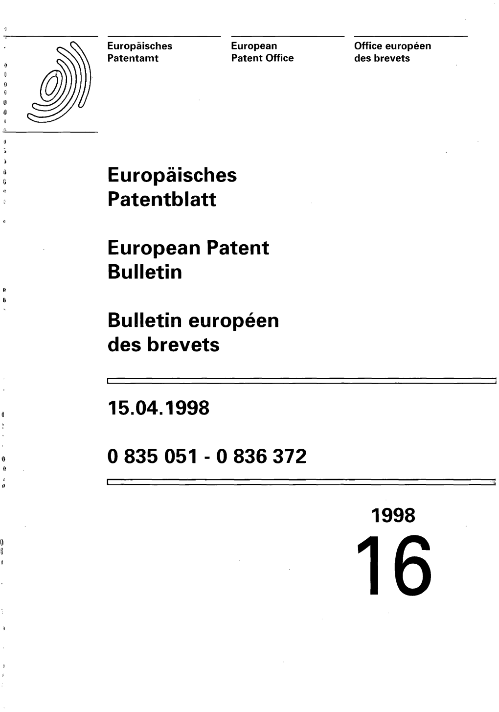 European Patent Bulletin 1998/16