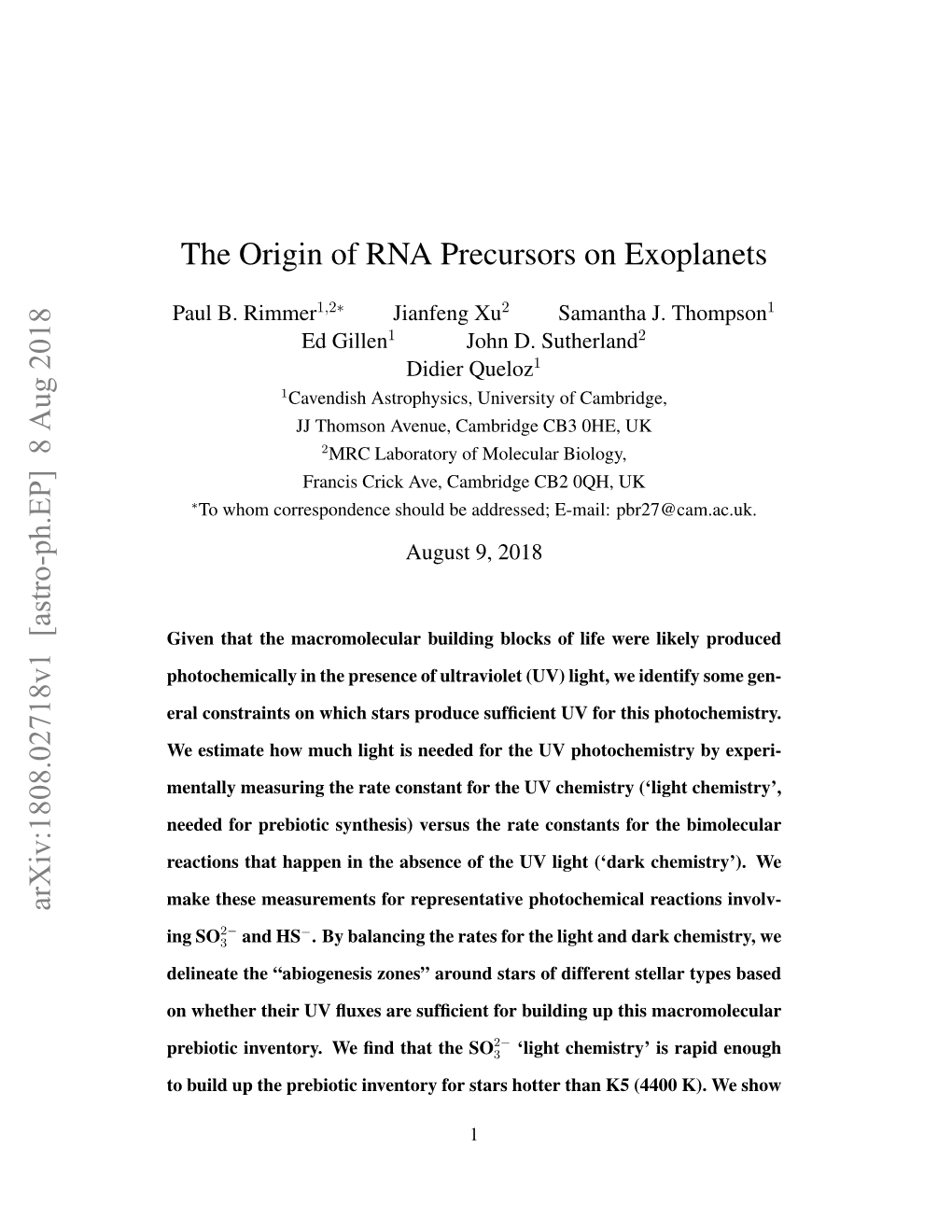 The Origin of RNA Precursors on Exoplanets