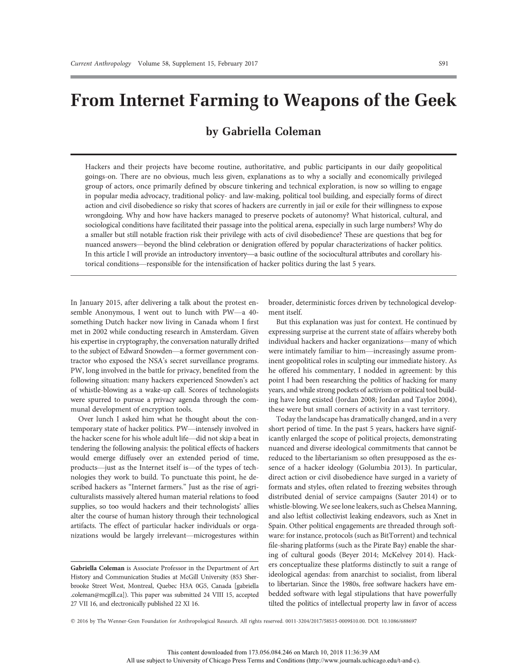 From Internet Farming to Weapons of the Geek