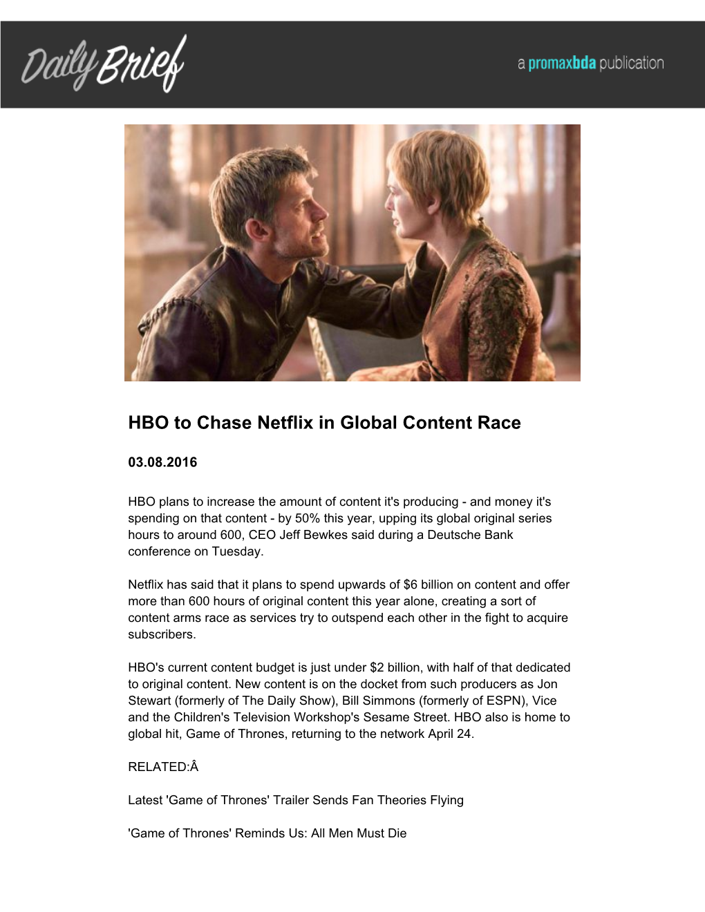 HBO to Chase Netflix in Global Content Race