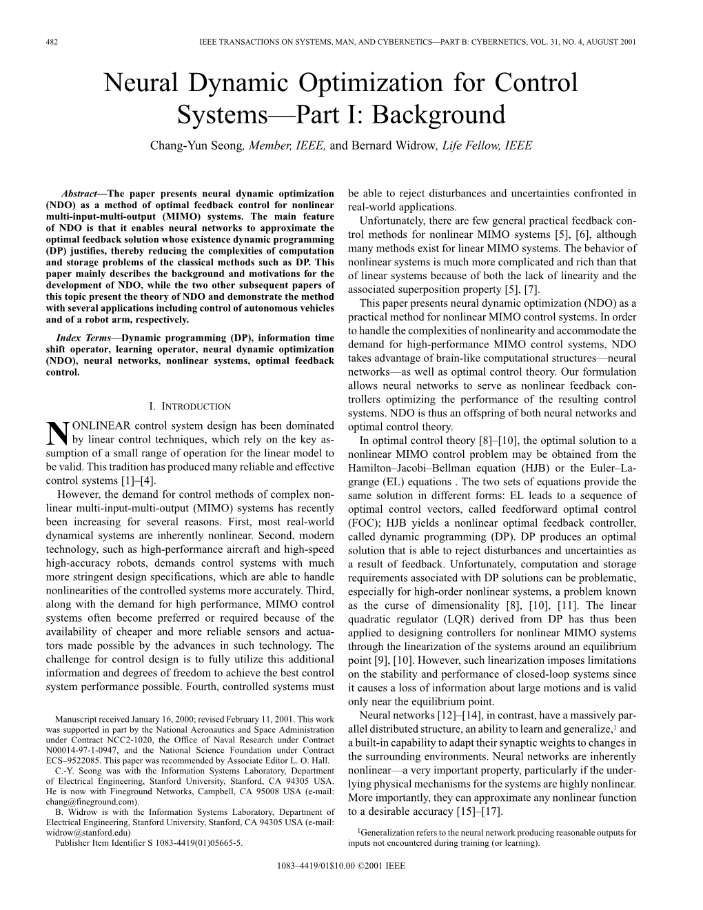 Neural Dynamic Optimization for Control Systems-Part I: Background