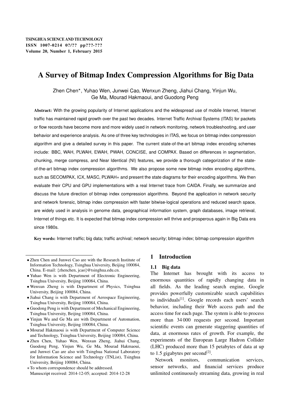 A Survey of Bitmap Index Compression Algorithms for Big Data