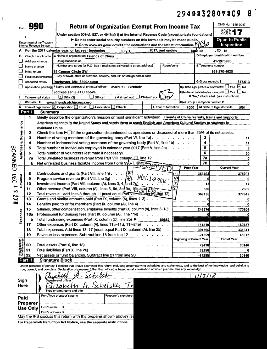 Form 990 Return of Organization Exempt from Income Tax