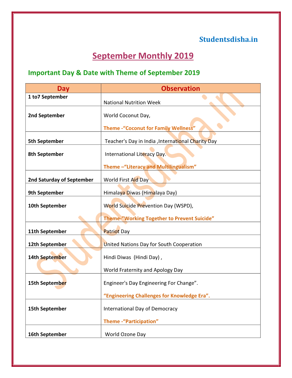 September Monthly 2019