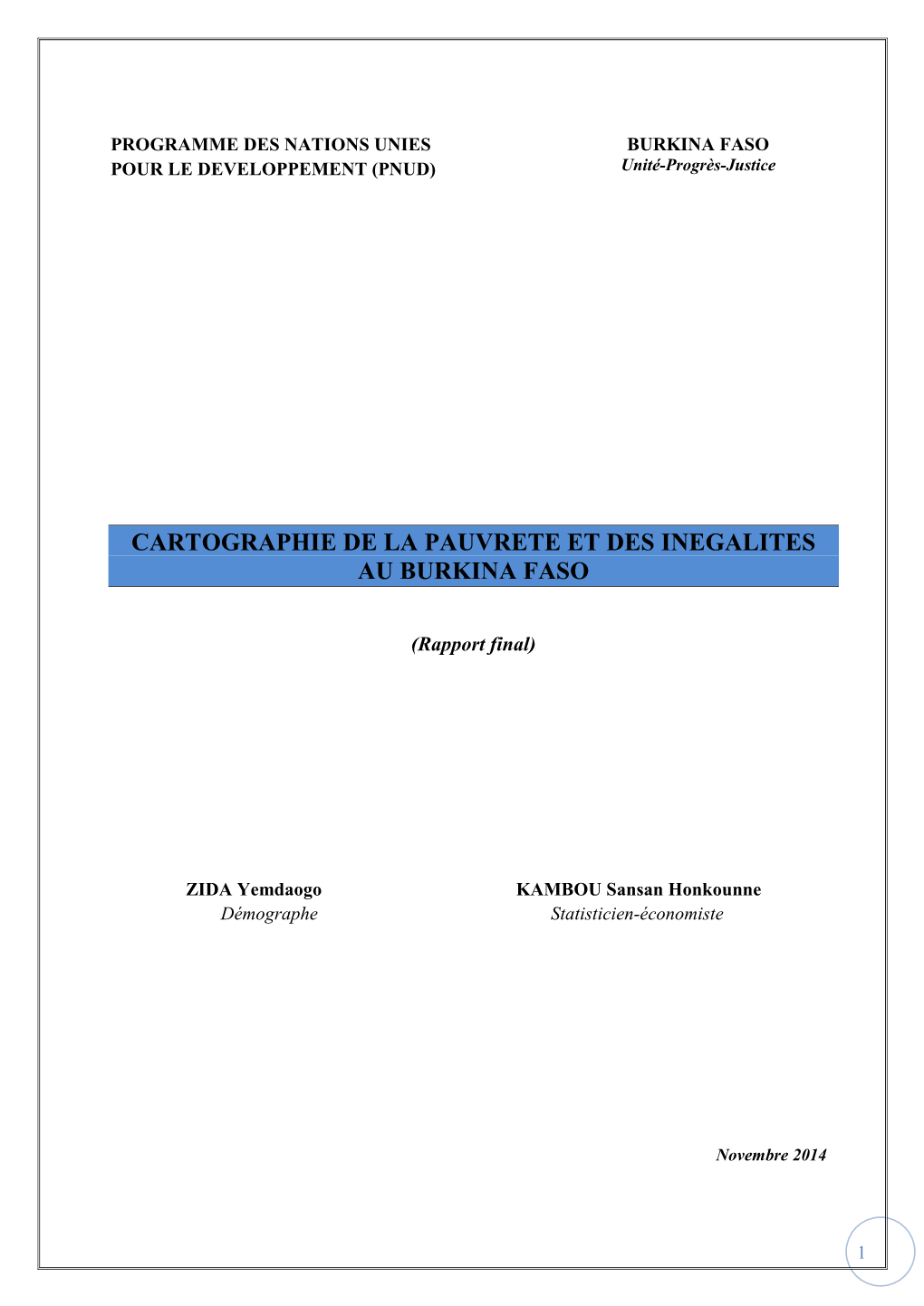 Cartographie De La Pauvrete Et Des Inegalites Au Burkina Faso