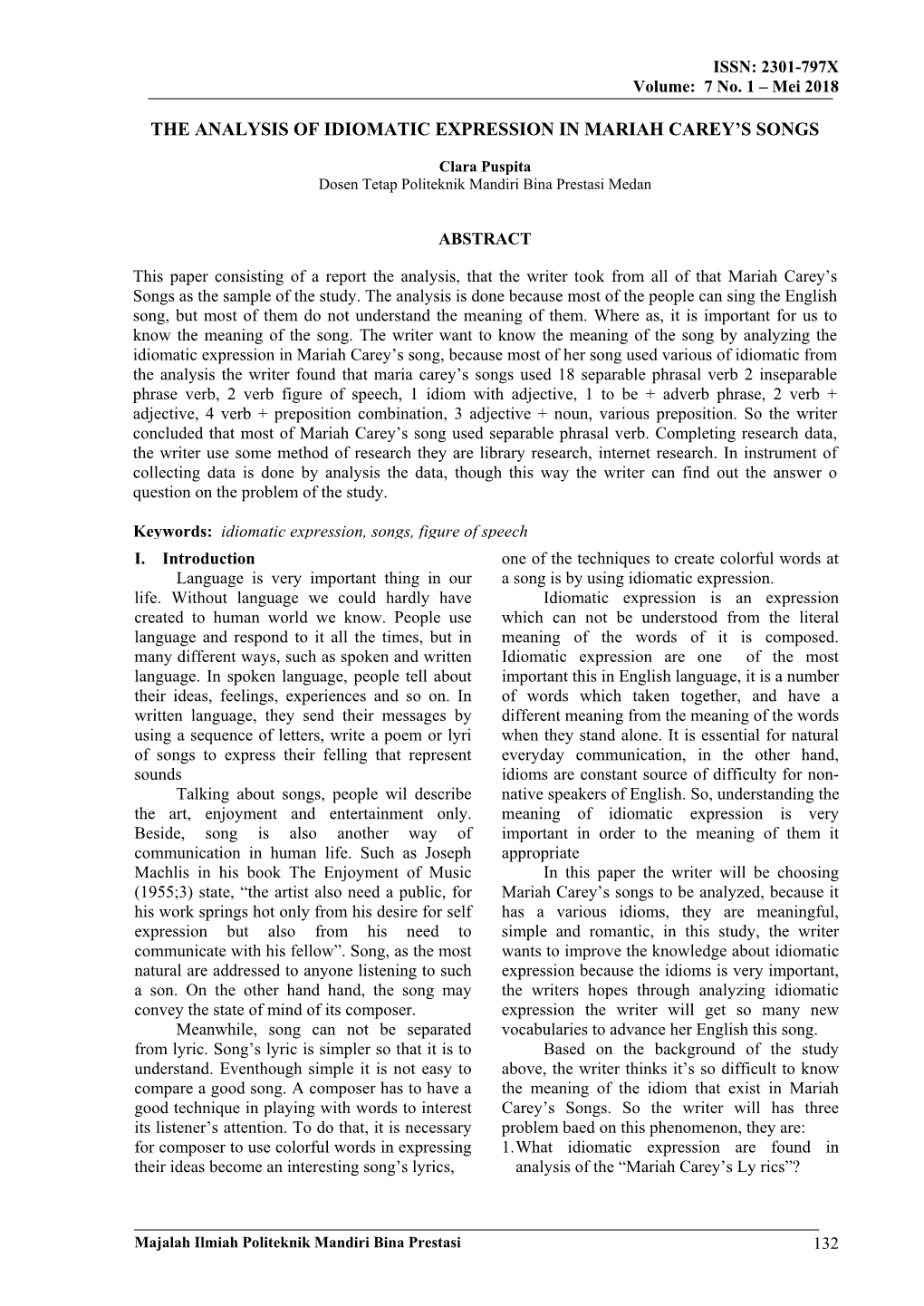 The Analysis of Idiomatic Expression in Mariah