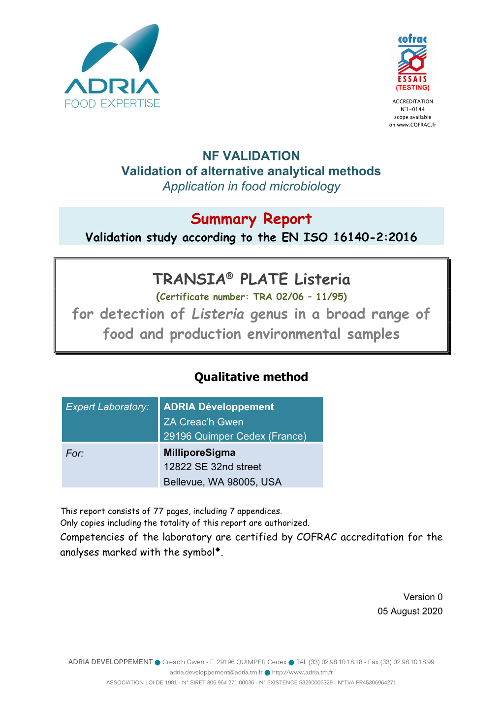 Summary Report TRANSIA® PLATE Listeria