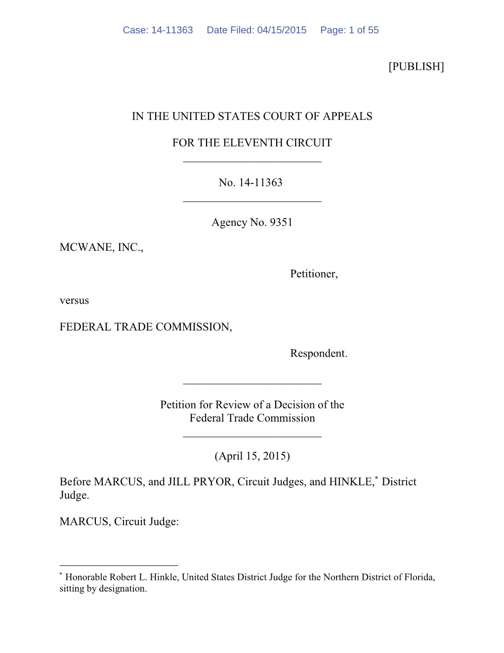 Mcwane, Inc., Petitioner, V. Federal Trade Commission, Respondent