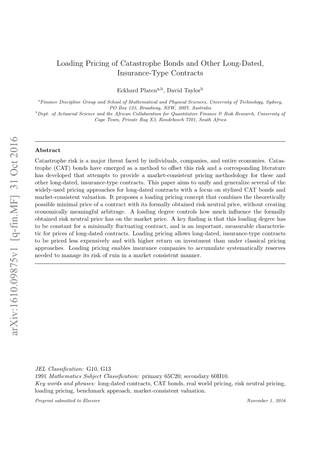 Loading Pricing of Catastrophe Bonds and Other Long-Dated, Insurance-Type Contracts