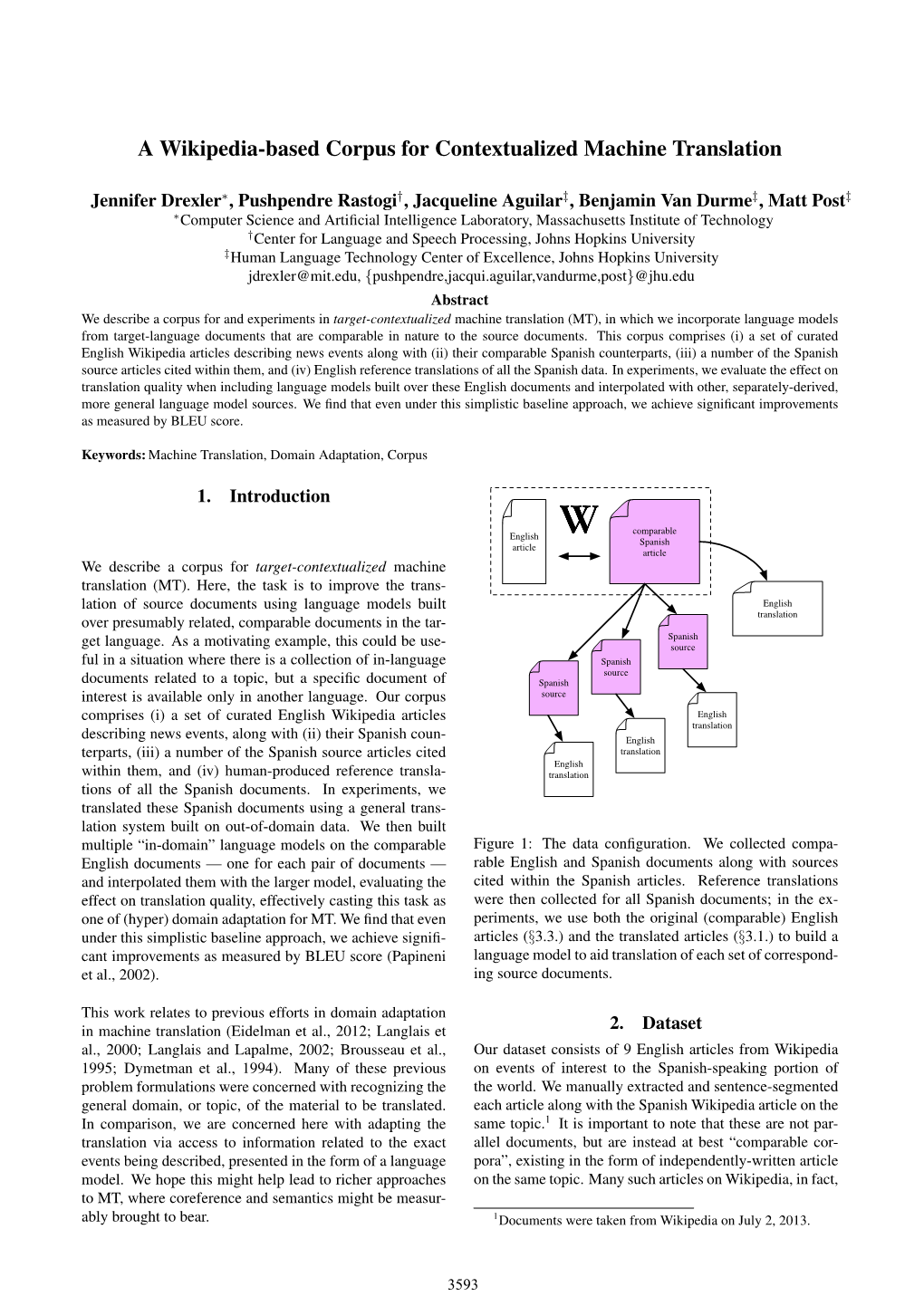 A Wikipedia-Based Corpus for Contextualized Machine Translation