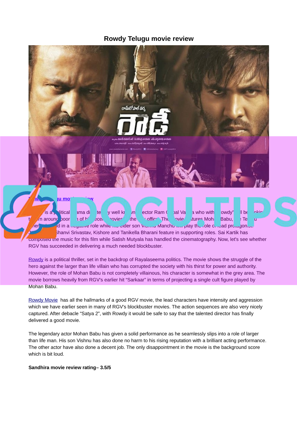 Rowdy Telugu Movie Review