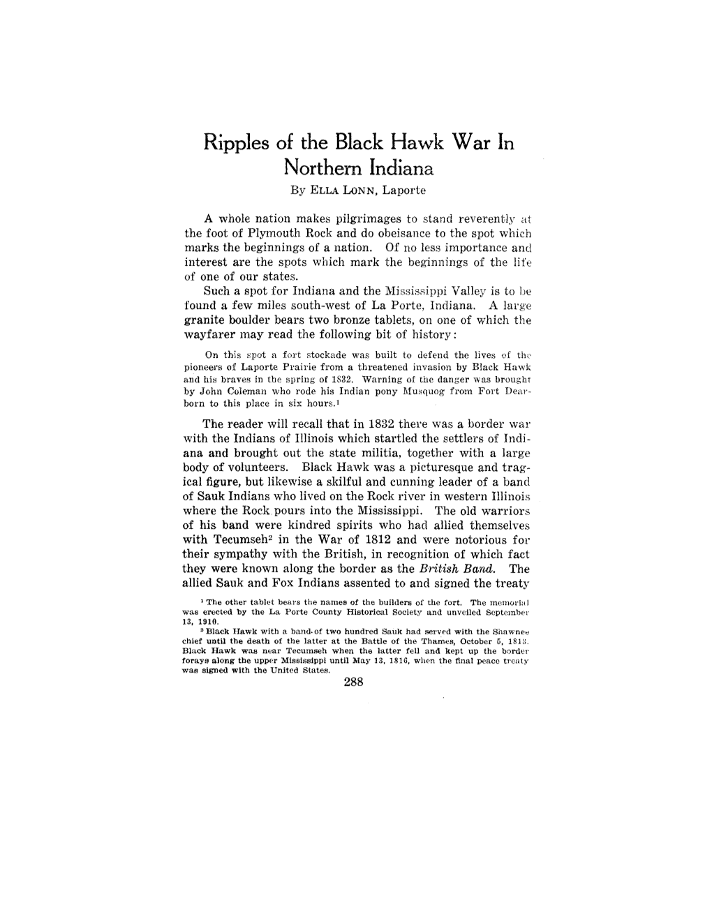 Ripples of the Black Hawk War in Northern Indiana by ELLALO”, Laporte